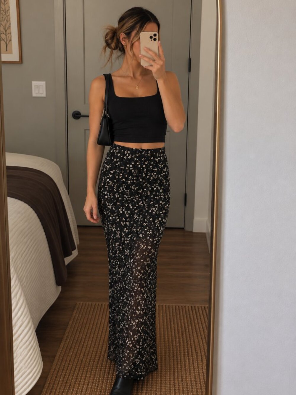 RSQ Black Floral Mesh Maxi Skirt Womens XS Y2K 90s
